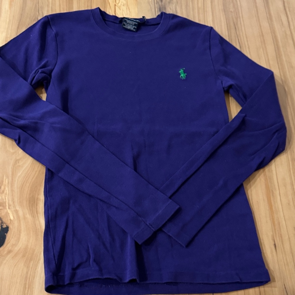 Ralph Lauren Purple Long Sleeve Shirt with Green Logo M